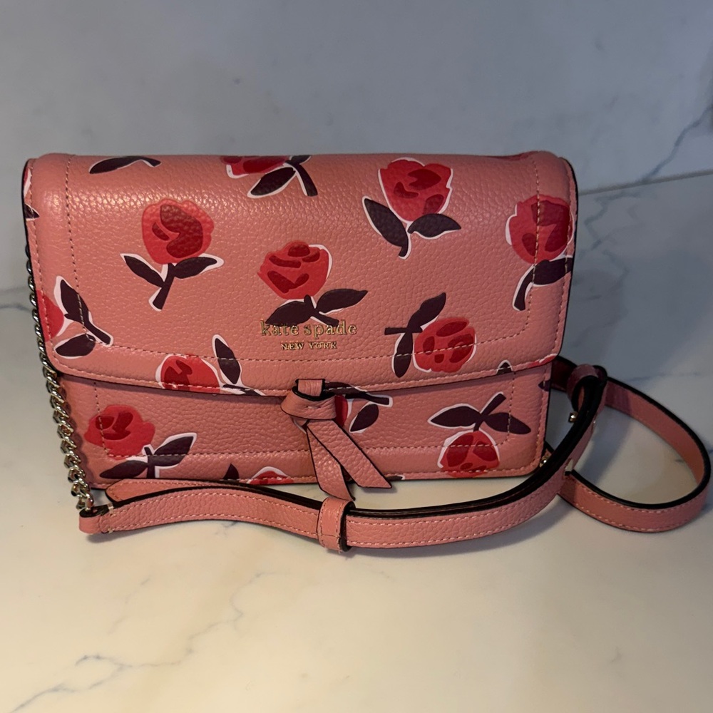 Kate Spade Rose Pattern Pink Crossbody Bag